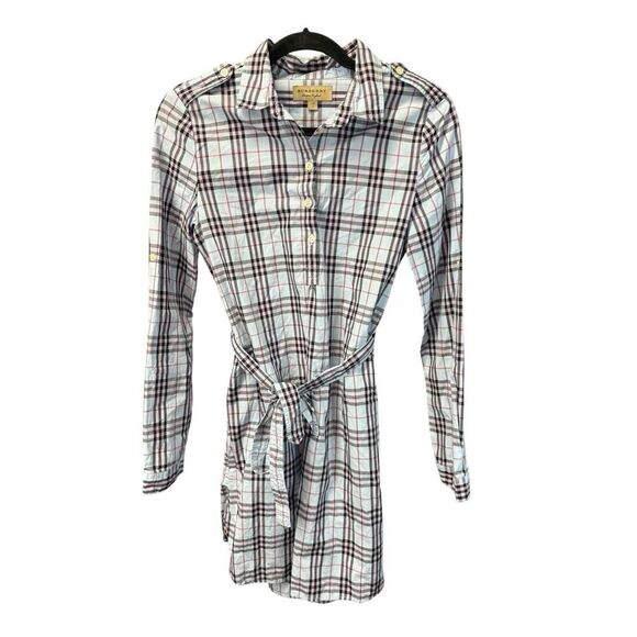 BURBERRY Soft Fawn IP Chck COTTON BELTED DRESS L - Picture 1 of 14